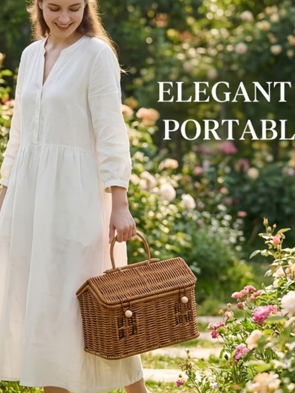 Adorable Rattan picnic/gift/handbag basket. 7" x 9" x 5" - Picture 3 of 7